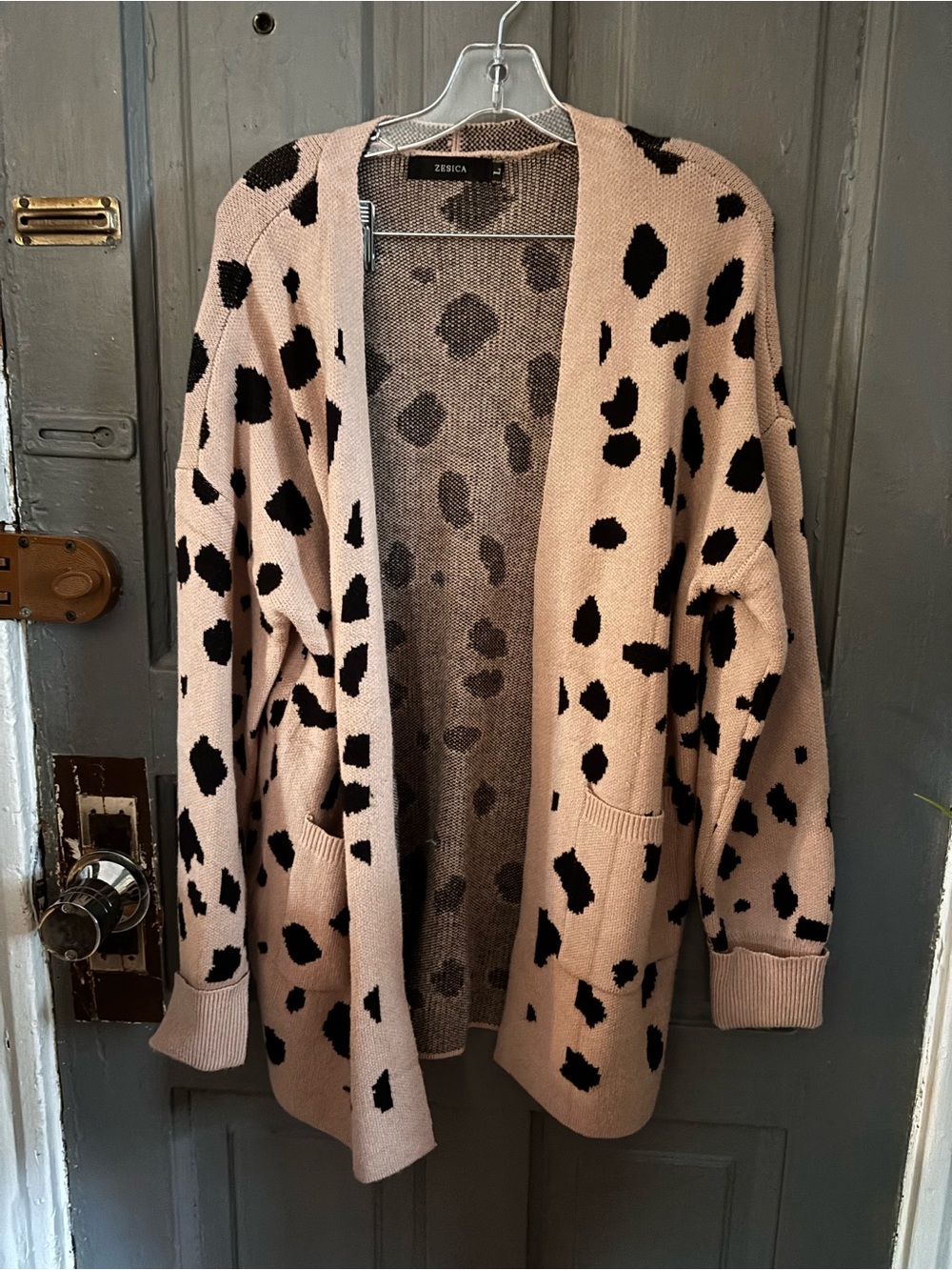 Zesica Blush Pink and Black Leopard Print Open Cardigan